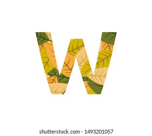Tropical Dead Leaves Vector Logo Letter W. W Letter Design Vector Nature Leaves Logo Icon.