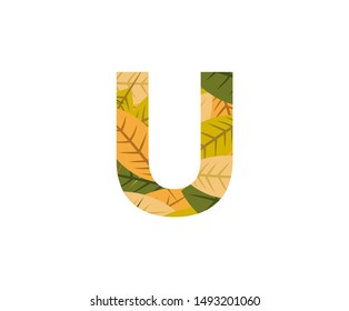 Tropical Dead Leaves Vector Logo Letter U. U Letter Design Vector Nature Leaves Logo Icon.
