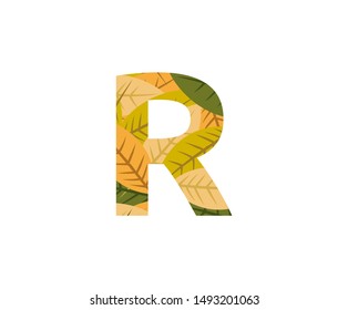 Tropical Dead Leaves Vector Logo Letter R. R Letter Design Vector Nature Leaves Logo Icon.