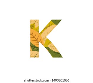 Tropical Dead Leaves Vector Logo Letter K. K Letter Design Vector Nature Leaves Logo Icon.