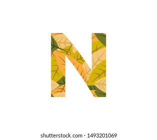 Tropical Dead Leaves Vector Logo Letter N. N Letter Design Vector Nature Leaves Logo Icon.
