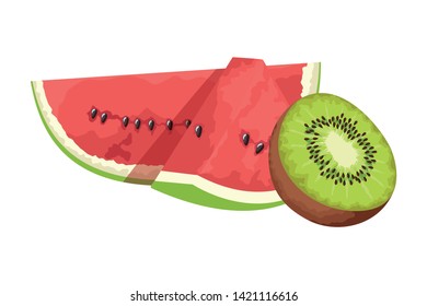 Tropical delicious fruit with kiwi and watermelon icon cartoon vector illustration graphic design