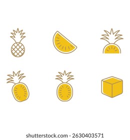 Tropical Delight Pineapple Icons evoke Sunny Refreshment on Minimalist Background with Golden