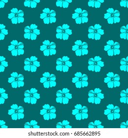 Tropical desighn in blue colors. Summer seamless vector illustration with hawaiian flower.