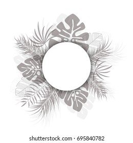 Tropical design with black palm leaves and plants on white background with place for text, vector illustration