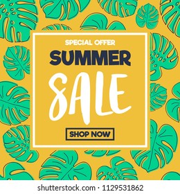 Tropical design of brochure for Summer Sale. Vector.