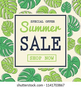 Tropical design of brochure for Summer Sale. Vector.