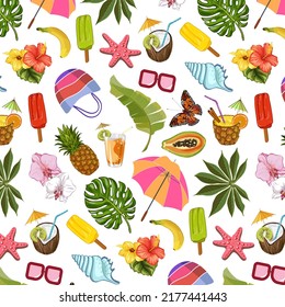 Tropical design elements in a pattern. Colorful vector set of tropical design elements for design illustration.