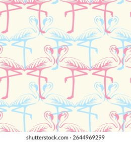 Design tropical com flamingo, padrão sem emenda, pontilhado vetorial
