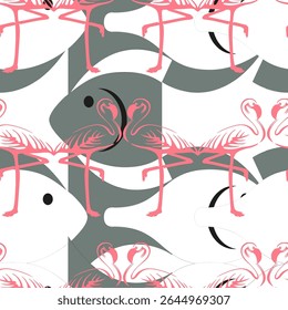 Design tropical com flamingo, padrão sem emenda, pontilhado vetorial