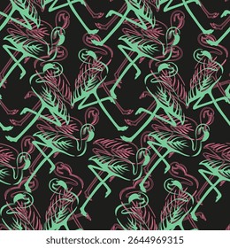 Design tropical com flamingo, padrão sem emenda, pontilhado vetorial