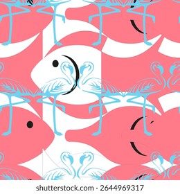 Design tropical com flamingo, padrão sem emenda, pontilhado vetorial