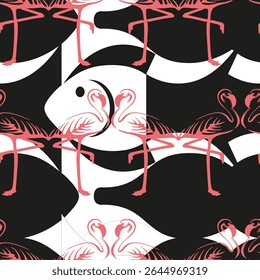 Design tropical com flamingo, padrão sem emenda, pontilhado vetorial