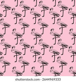 Tropical design with flamingo, seamless pattern, vector stipple