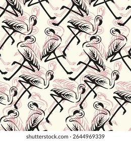 Design tropical com flamingo, padrão sem emenda, pontilhado vetorial