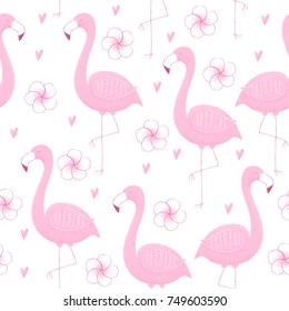 Tropical design with flamingo, seamless pattern, vector stipple