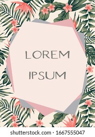 Tropical design frame sale poster with geometric border vertical orientation abstract multicolor artistic background