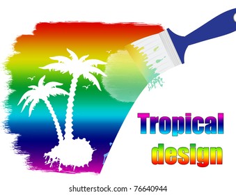 Tropical design landscape paint by brush, vector illustration