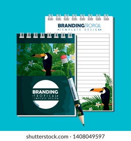 tropical design of notebooks and pen product