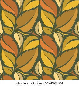 Tropical details vector warm color leaves. Beautiful Color Compotition. Seamless pattern. Fashion, interior, wrapping, packaging suitable. Print, exotic tropics wallpaper, fresh design, textiles