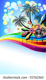 Tropical Disco Dance Background with music and fantasy design elements