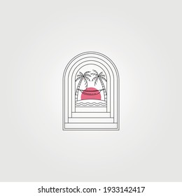 tropical door creative logo vector symbol illustration design, hammock and sunset view logo design