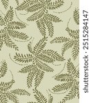 Tropical dotted leaves pattern in boho style. Abstract nature background. Botanical seamless pattern in flat modern manner. Hand drawn foliage in dotted flat style.