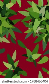 Tropical Dracaena fragrans plant on red background, green and red contrast nature seamless pattern