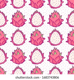 Tropical Dragon Fruit food seamless pattern.  Clip art vector