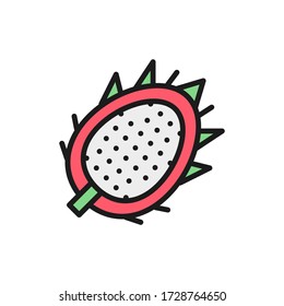 Tropical dragon fruit, pitahaya, pitaya flat color line icon.