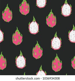Tropical dragon fruit vector seamless pattern