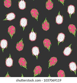 Tropical dragon fruit vector seamless pattern