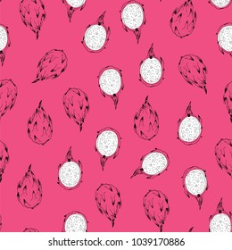Tropical dragon fruit vector seamless pattern
