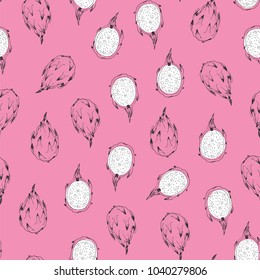 Tropical dragon fruit vector seamless pattern