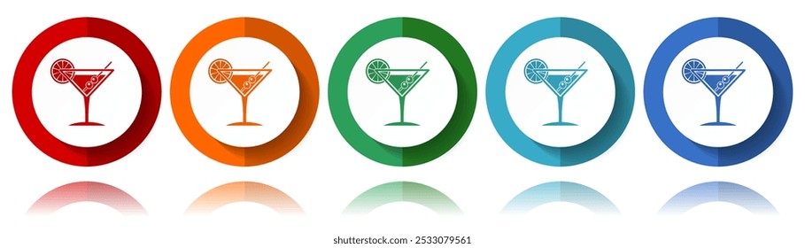 Bebida tropical, álcool, bar, martini em ícones de vetor de vidro, ícone plano definido para design de logotipo, webdesign e aplicações móveis, coleção de botões coloridos na web em eps 10