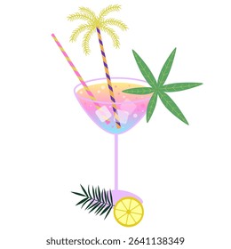 Tropical drink cocktail. Alcoholic or non-alcoholic cocktail in a glass. Retro summer cocktail in glass