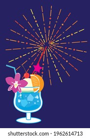 Tropical Drink and Fireworks Background