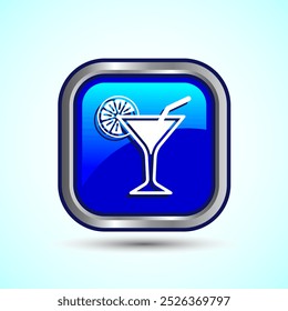 Tropical Drink Icon Design Illustration, Icon For Apps and Websites, Blue Color Square Button Design