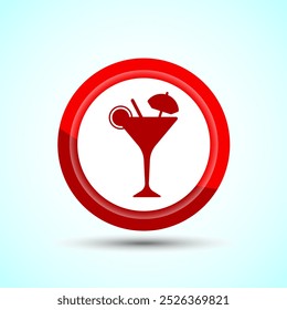 Tropical Drink Icon Design Illustration, Icon For Apps and Websites, Red Color Button Design