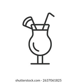 Tropical drink, icon in line design. Tropical drinks, cocktail, beach drinks, summer beverage, exotic juice, fruity drink, coconut drink on white background vector. Tropical drink editable stroke icon