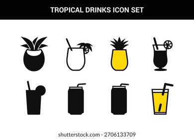 Icono de bebida tropical conjunto de ilustración de Arte vectorial sobre un fondo blanco.
