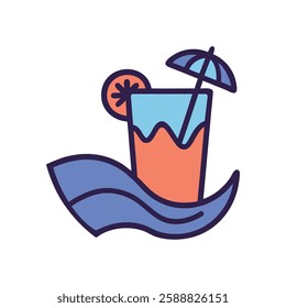 Tropical drink on ocean waves illustration