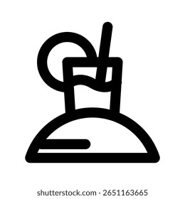 Tropical Drink on Sand icon thick bold line