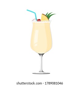 Tropical drink Pina Colada. Realistic vector illustration isolated on white background.