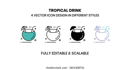 Tropical Drink vector illustration icons in different styles