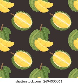 Tropisches Durian-Fruchtmuster. Ganze und schneiden Durian Frucht nahtlose Muster. Exotischer tropischer Fruchthintergrund.