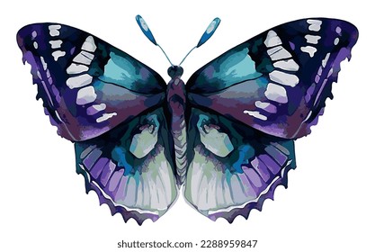 Tropical elegant butterfly with colorful wings and antennae isolated on white background. Pretty flying moth top view. Gorgeous exotic spring insect. Colored flat textured vector illustration