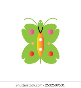 Tropical elegant butterfly with colorful wings and antennae isolated on a white background. It's a pretty flying moth top view. It is an exotic spring insect. Colored vector illustration