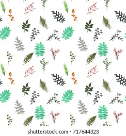 Tropical elements: Agonis, Eucalyptus, Annona, Balata, Zamiokulkas, Cissus. seamless pattern. Vector Illustration. EPS10