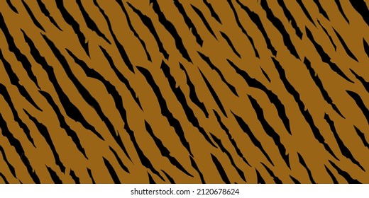 Tropical Endless Brush. Black Jungle Zebra. Stripe Grunge Texture. Black Animal Tiger. Brown Line Tiger. Exotic Chic Texture Cute Abstract Background. Orange Animal Texture. Seamless Vector Pattern